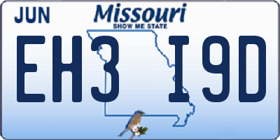 MO license plate EH3I9D