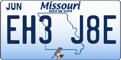 MO license plate EH3J8E