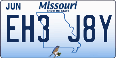 MO license plate EH3J8Y