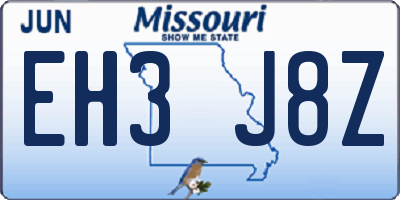 MO license plate EH3J8Z