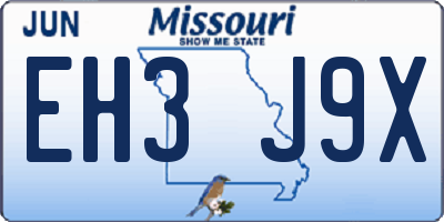MO license plate EH3J9X