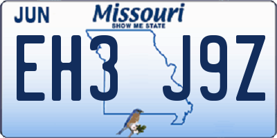 MO license plate EH3J9Z