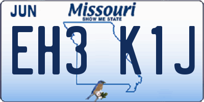 MO license plate EH3K1J