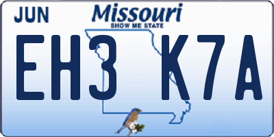 MO license plate EH3K7A
