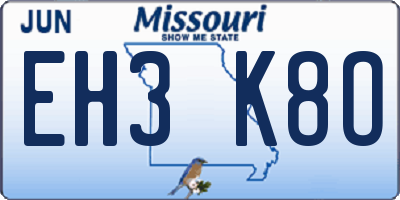 MO license plate EH3K8O