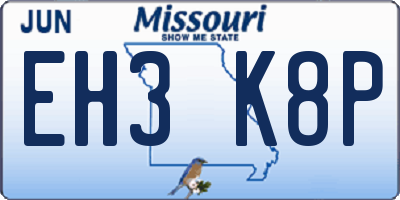 MO license plate EH3K8P