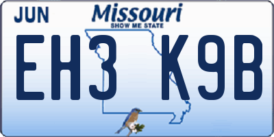 MO license plate EH3K9B