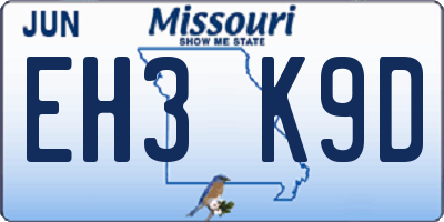MO license plate EH3K9D