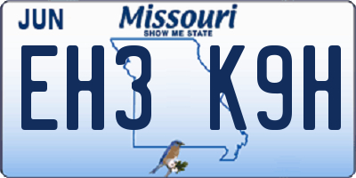 MO license plate EH3K9H