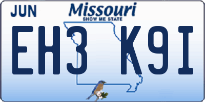 MO license plate EH3K9I