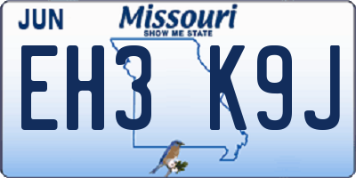 MO license plate EH3K9J