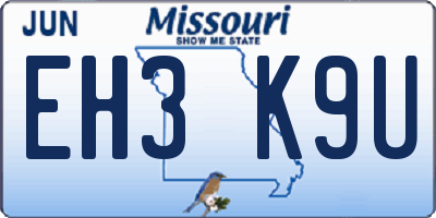 MO license plate EH3K9U