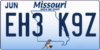 MO license plate EH3K9Z