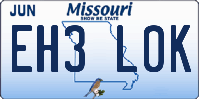 MO license plate EH3L0K