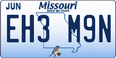 MO license plate EH3M9N