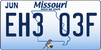 MO license plate EH3O3F