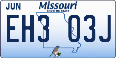 MO license plate EH3O3J