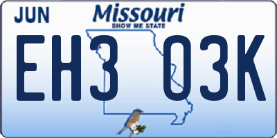 MO license plate EH3O3K