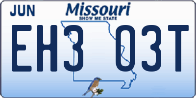 MO license plate EH3O3T