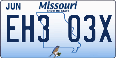 MO license plate EH3O3X