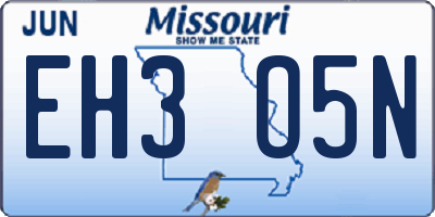 MO license plate EH3O5N
