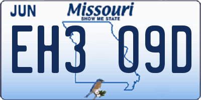 MO license plate EH3O9D