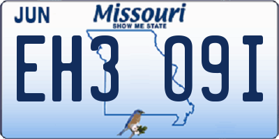 MO license plate EH3O9I