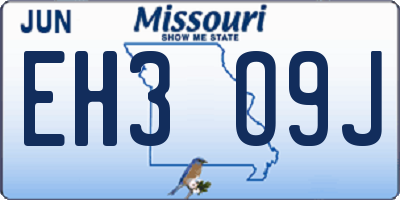 MO license plate EH3O9J