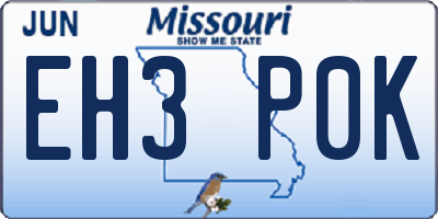 MO license plate EH3P0K