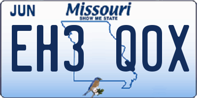 MO license plate EH3Q0X