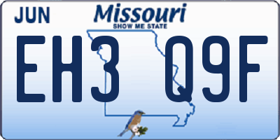 MO license plate EH3Q9F