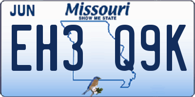 MO license plate EH3Q9K
