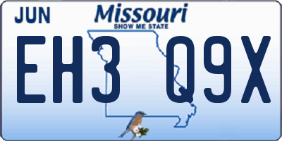 MO license plate EH3Q9X