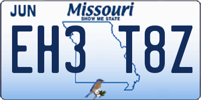 MO license plate EH3T8Z