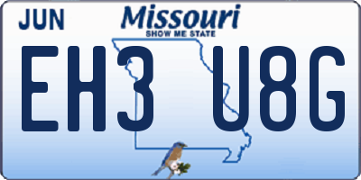 MO license plate EH3U8G