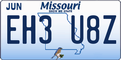 MO license plate EH3U8Z