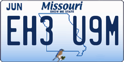 MO license plate EH3U9M