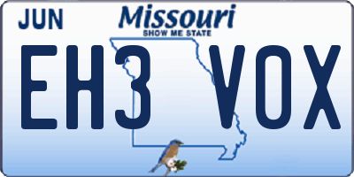MO license plate EH3V0X