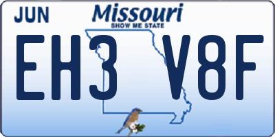 MO license plate EH3V8F