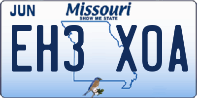 MO license plate EH3X0A