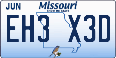 MO license plate EH3X3D