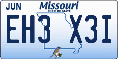 MO license plate EH3X3I