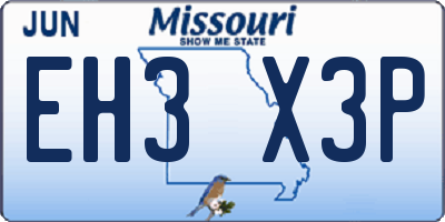 MO license plate EH3X3P