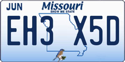 MO license plate EH3X5D