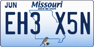 MO license plate EH3X5N