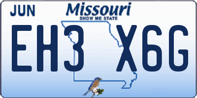 MO license plate EH3X6G