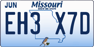 MO license plate EH3X7D