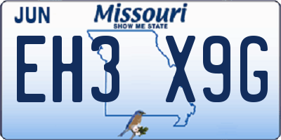 MO license plate EH3X9G