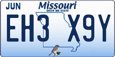 MO license plate EH3X9Y