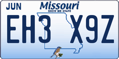 MO license plate EH3X9Z